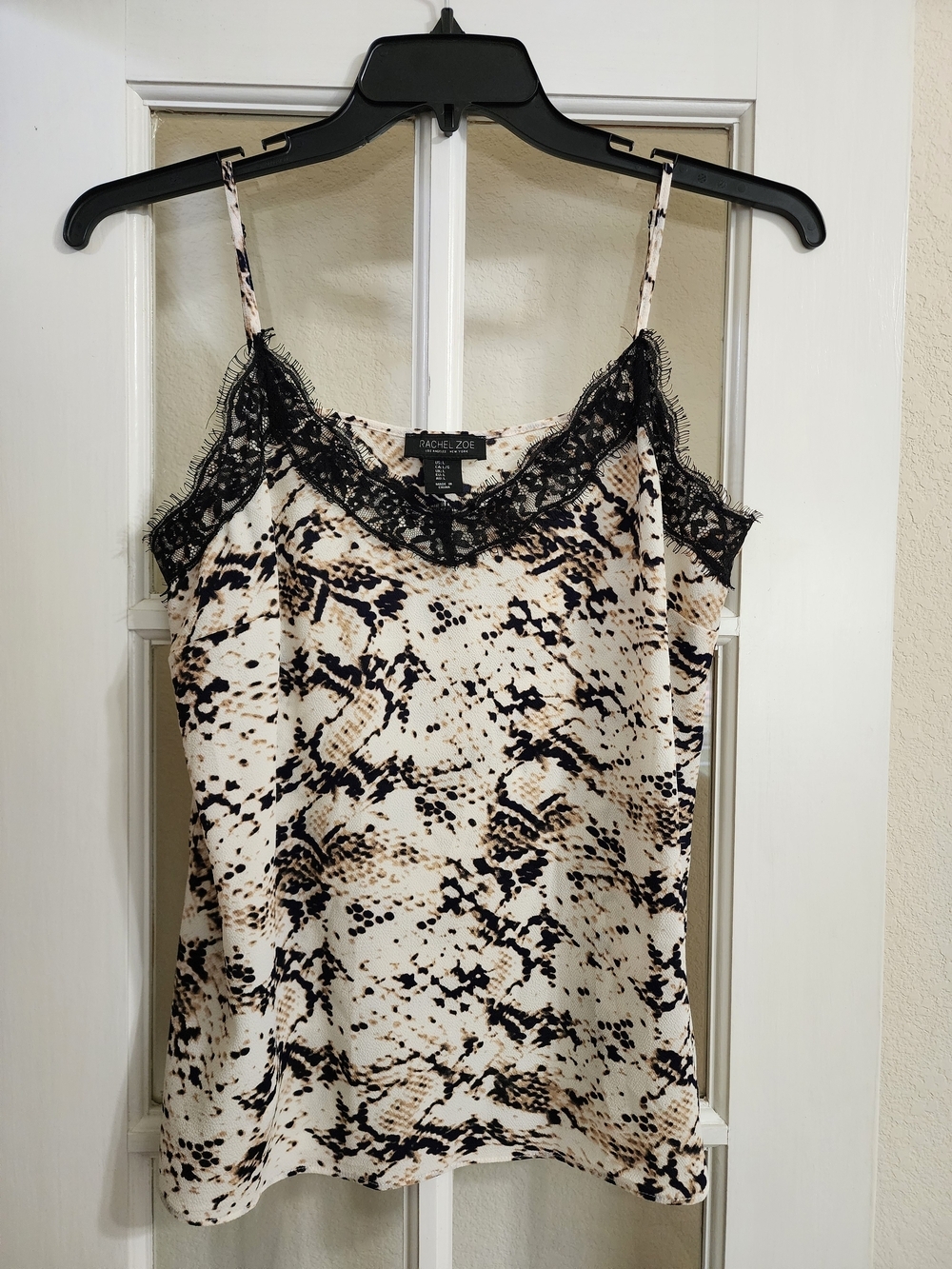 Rachel Zoe Snake Print Lace Trim Cami Tank Top Large Animal Print Boho
